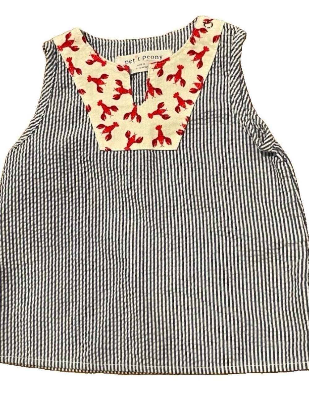 Petit Peony Girls' Navy Seersucker with Lobster nautical detail